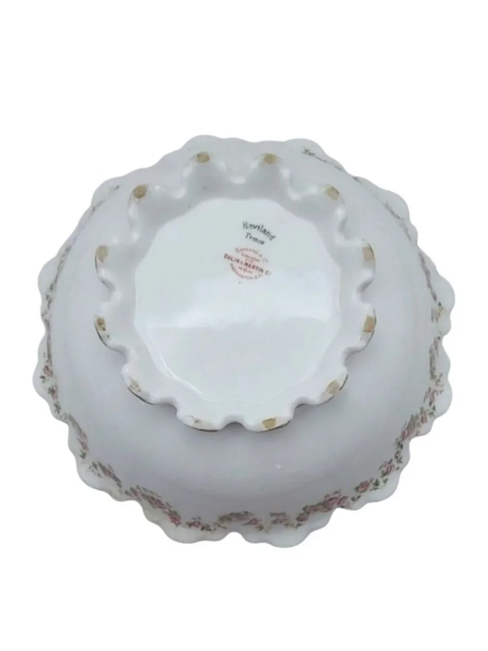 Antique Haviland Limoges Rose Garland Porcelain Scalloped Serving Bowl France